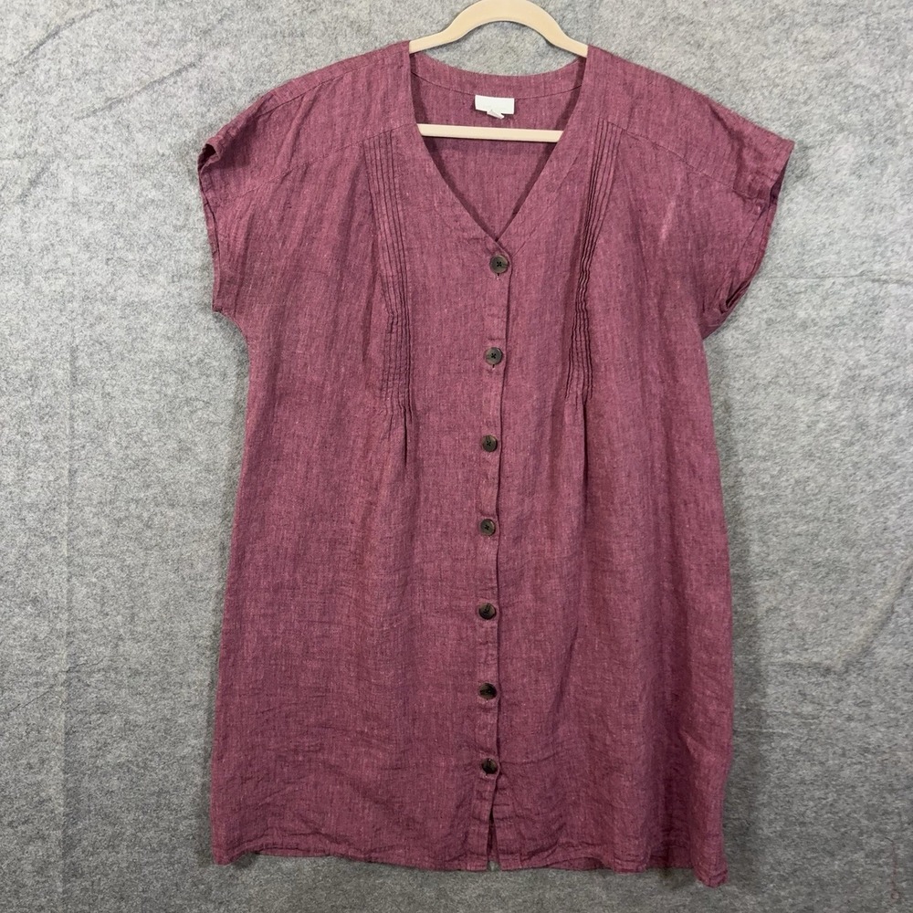J. Jill Love Linen Dress Womens XL Raspberry Button Front Pintuck Lightweight